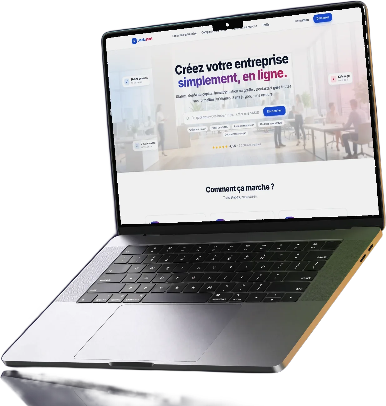 Plateforme Declastart développée par Peacemaker Design, affichée sur un ordinateur portable